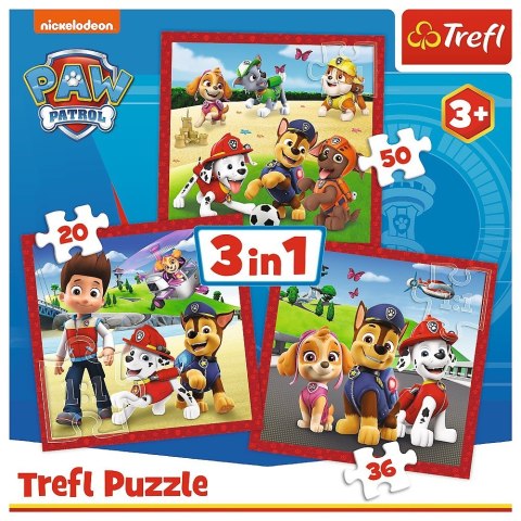 Puzzle 3w1 Wesołe pieski, Psi Patrol Trefl Puzzle 3w1 Wesołe pieski, Psi Patrol Trefl