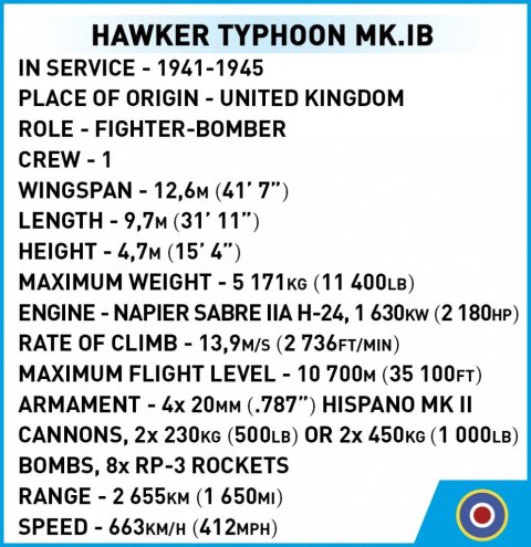 Klocki Hawker Typhoon Mk.1B Cobi Klocki Klocki Hawker Typhoon Mk.1B Cobi Klocki