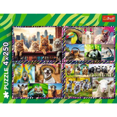 Puzzle 4x250 elementów Zabawne zwierzaki Trefl Puzzle 4x250 elementów Zabawne zwierzaki Trefl