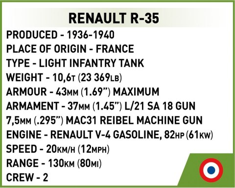 Klocki WWII Renault R-35 258 klocków Cobi Klocki Klocki WWII Renault R-35 258 klocków Cobi Klocki
