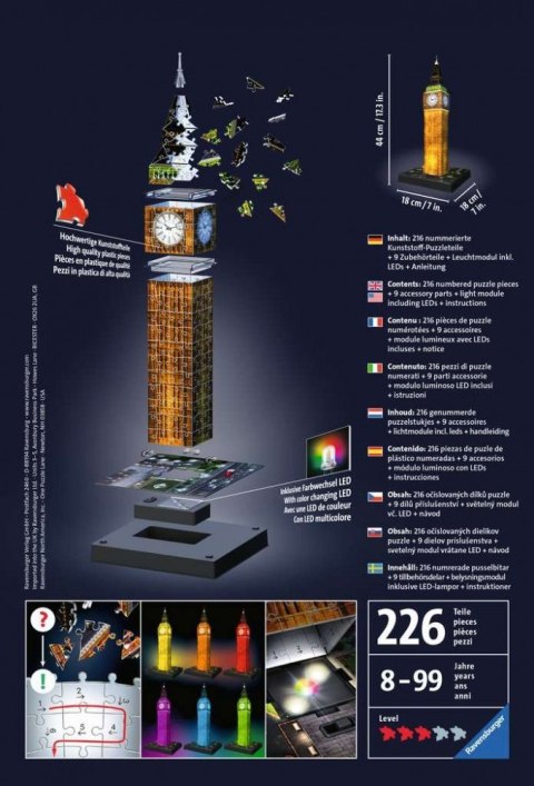 Puzzle 216 elementów 3D Big Ben Nocą Ravensburger Polska Puzzle 216 elementów 3D Big Ben Nocą Ravensburger Polska