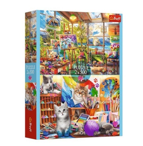 Puzzle 2x500 elementów Sztuka malowania Kotki Trefl Puzzle 2x500 elementów Sztuka malowania Kotki Trefl