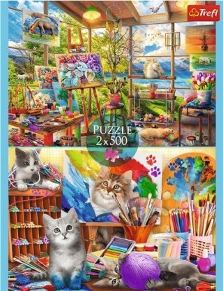 Puzzle 2x500 elementów Sztuka malowania Kotki Trefl