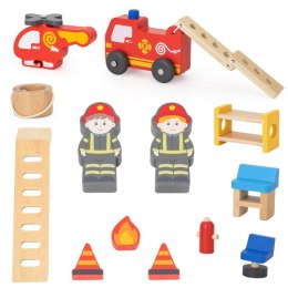 VIGA Drewniany Garaż Remiza Straży Pożarnej Zestaw 14 el Viga Toys