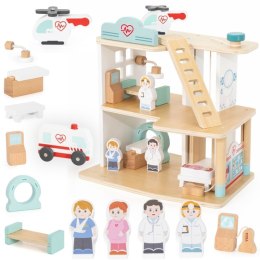 VIGA Drewniany Szpital Z Karetką Winda Zestaw 15 el Viga Toys