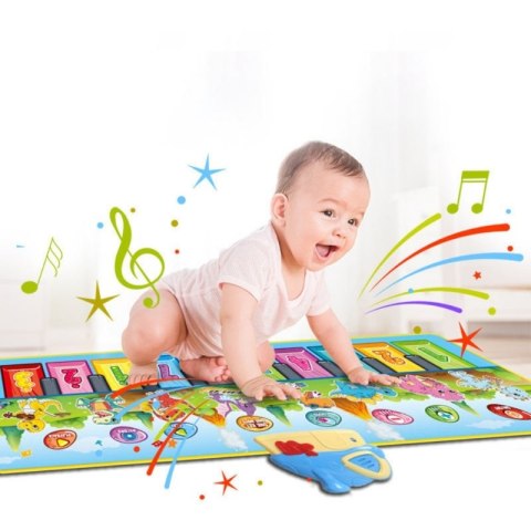 WOOPIE Mata Muzyczna XXL Dinusie 2w1 Pianinko 8 Melodii 110cm Woopie