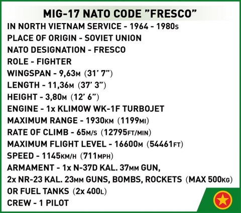 Klocki Historicall Collection Vietnam War MIG17 Nato Code Fresco Cobi Klocki Klocki Historicall Collection Vietnam War MIG17 Nato Code Fresco Cobi Klocki