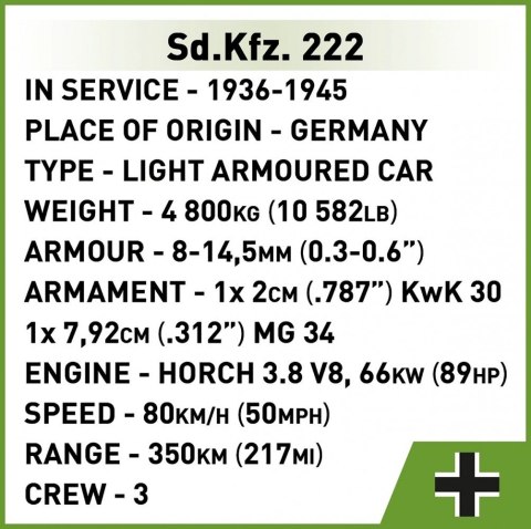 Klocki Sd.Kfz 222 502 klocki Cobi Klocki Klocki Sd.Kfz 222 502 klocki Cobi Klocki