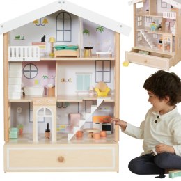 CLASSIC WORLD Duży Drewniany Domek dla Lalek 2 Figurki NATURALNE DREWNO 28 el. Classic World