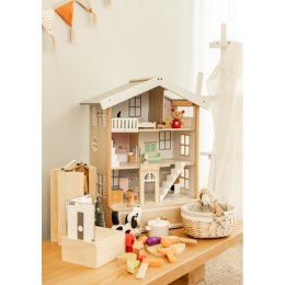 CLASSIC WORLD Duży Drewniany Domek dla Lalek 2 Figurki NATURALNE DREWNO 28 el. Classic World