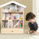 CLASSIC WORLD Duży Drewniany Domek dla Lalek 2 Figurki NATURALNE DREWNO 28 el. Classic World