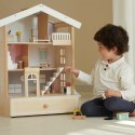 CLASSIC WORLD Duży Drewniany Domek dla Lalek 2 Figurki NATURALNE DREWNO 28 el. Classic World