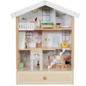 CLASSIC WORLD Duży Drewniany Domek dla Lalek 2 Figurki NATURALNE DREWNO 28 el. Classic World