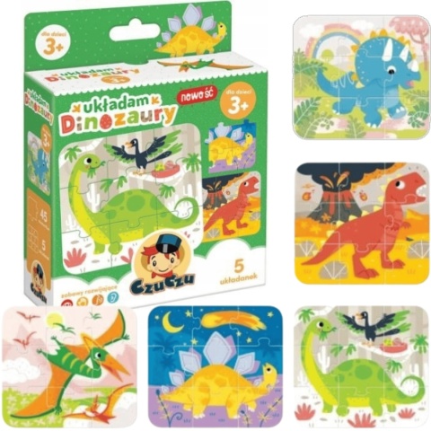 Puzzle dla dzieci DINOZAURY 5 UKŁADANEK Prezent dla dziewczynki/chłopca 3 lata + Puzzle dla dzieci DINOZAURY 5 UKŁADANEK Prezent dla dziewczynki/chłopca 3 lata +