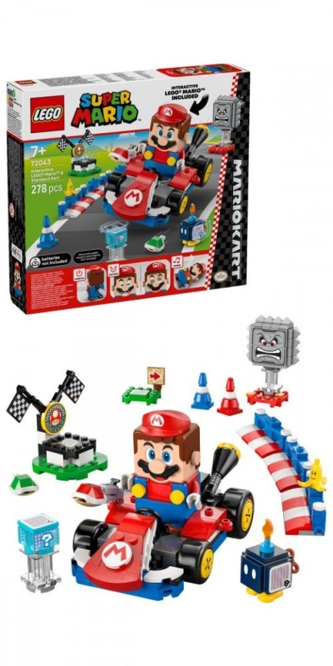 Klocki Super Mario 72043 Mario Kart - Interaktywna figurka LEGO Mario i Standard Kart LEGO