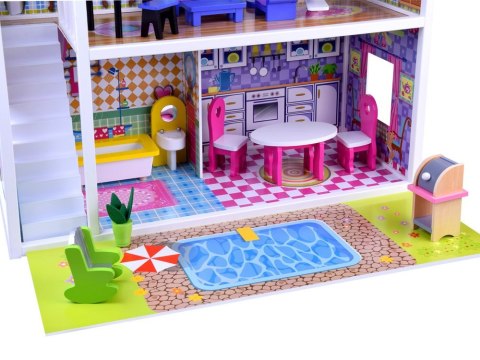 JOKOMISIADA DUŻY Drewniany domek dla LALEK meble basen oświetlenie LED ZA2122