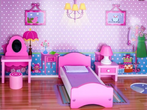 JOKOMISIADA DUŻY Drewniany domek dla LALEK meble basen oświetlenie LED ZA2122