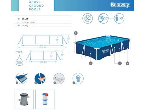 Bestway Bestway Basen STELAŻOWY 300x201x66cm 8w1 56411