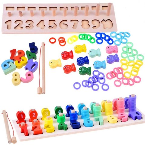 JOKOMISIADA Drewniana edukacyjna układanka CYFRY Liczydło Wędka Łowienie rybek ZA3109
