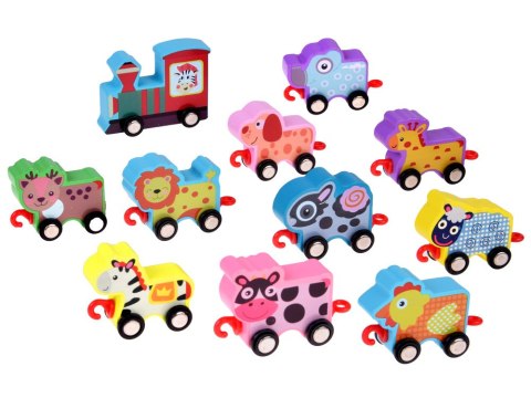 JOKOMISIADA Auta Klocki drewniane zwierzątka lokomotywa pociąg 11 ele. ZA3600