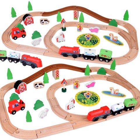 JOKOMISIADA Drewniana kolejka Pociąg na baterie Farma + figurki 50 ele ZA3572