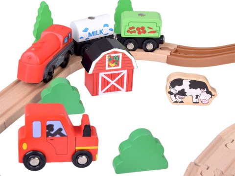 JOKOMISIADA Drewniana kolejka Pociąg na baterie Farma + figurki 50 ele ZA3572