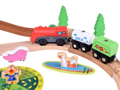 JOKOMISIADA Drewniana kolejka Pociąg na baterie Farma + figurki 50 ele ZA3572