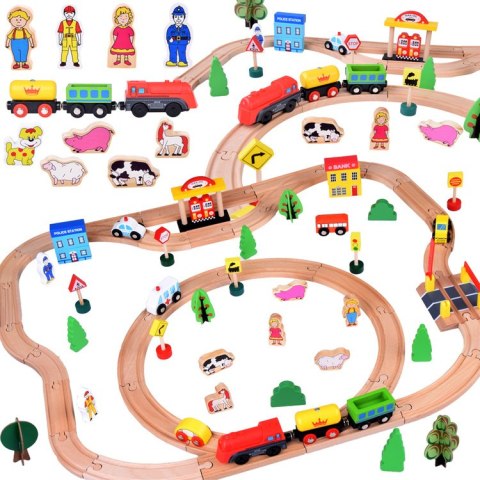 JOKOMISIADA Duży ZESTAW kolejka drewniana lokomotywa na baterie figurki 80 ele ZA3573