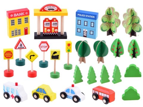 JOKOMISIADA Duży ZESTAW kolejka drewniana lokomotywa na baterie figurki 80 ele ZA3573