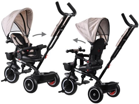 Tiny Bike Rowerek trójkołowy Tiny Bike 3w1 beżowy z daszkiem SP0650