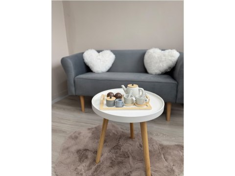 JOKOMISIADA BEŻOWY Zimowy drewniany Zestaw herbaciany w gwiazdki Filiżanki Taca ZA4124