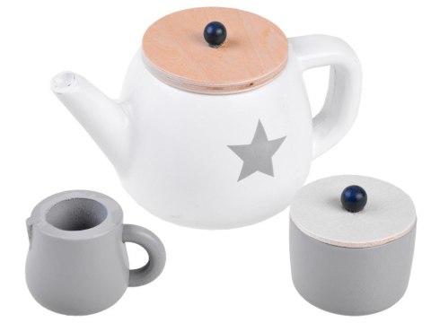 JOKOMISIADA BEŻOWY Zimowy drewniany Zestaw herbaciany w gwiazdki Filiżanki Taca ZA4124