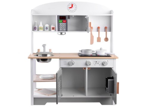 JOKOMISIADA BIAŁO-SZARA interaktywna kuchnia drewniana dla dzieci + akcesoria ZA4126