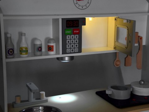 JOKOMISIADA BIAŁO-SZARA interaktywna kuchnia drewniana dla dzieci + akcesoria ZA4126