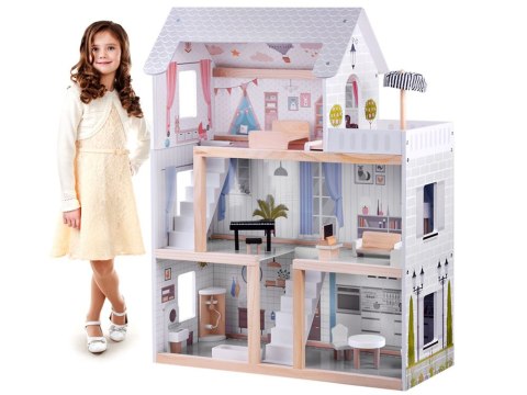 JOKOMISIADA Drewniany domek dla lalek w stylu Boho led ZA4131