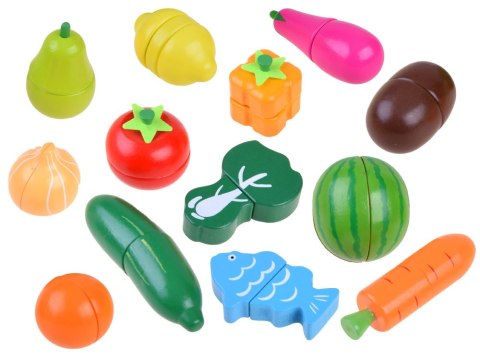 JOKOMISIADA Duży zestaw DREWNIANE WARZYWA OWOCE na magnes do krojenia SKRZYNKA ZA4121