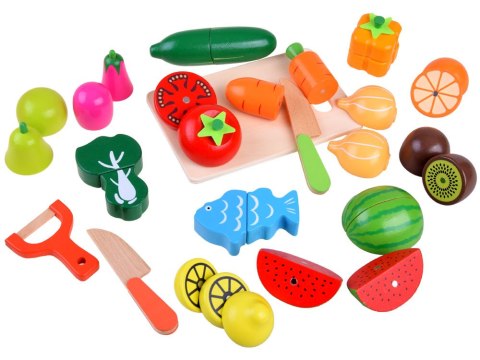 JOKOMISIADA Duży zestaw DREWNIANE WARZYWA OWOCE na magnes do krojenia SKRZYNKA ZA4121