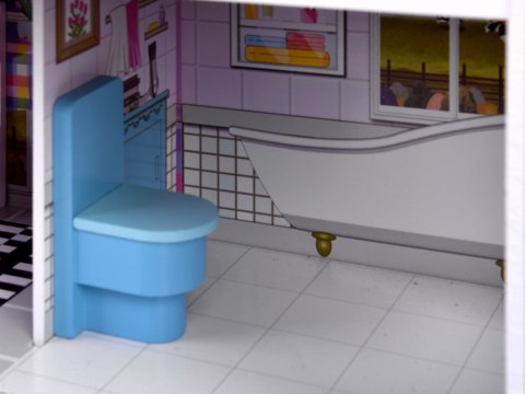 JOKOMISIADA RÓŻOWY Drewniany domek dla lalek + mebelki + oświetlenie LED ZA4130