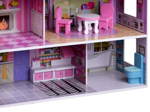 JOKOMISIADA RÓŻOWY Drewniany domek dla lalek + mebelki + oświetlenie LED ZA4130