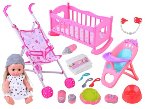 JOKOMISIADA Duży zestaw lalka interaktywna wózek krzesełko łóżeczko akcesoria ZA4286
