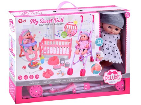 JOKOMISIADA Duży zestaw lalka interaktywna wózek krzesełko łóżeczko akcesoria ZA4286