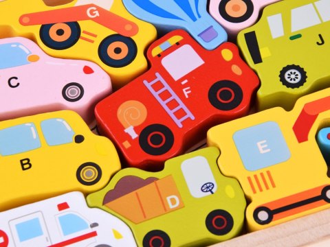 JOKOMISIADA Duży zestaw POJAZDY 27ele alfabet literki Puzzle drewniane ZA4747