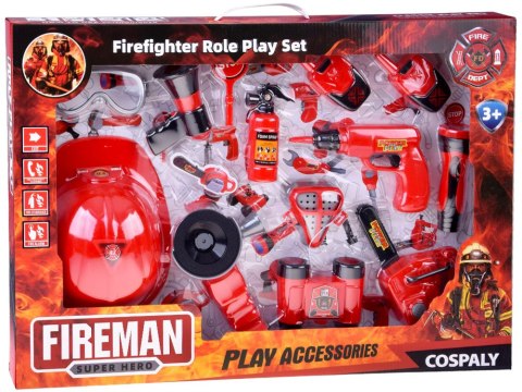 JOKOMISIADA Duży zestaw strażaka kask piła 13ele straż pożarna ZA4698
