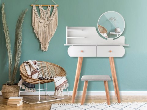 JOKOMISIADA Biała Toaletka z lustrem taboret szuflady styl skandynawski ZA4820