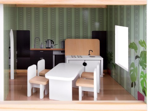 JOKOMISIADA Domek drewniany dla lalek + basen winda mebelki ZA4835