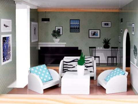 JOKOMISIADA Domek drewniany dla lalek + basen winda mebelki ZA4835