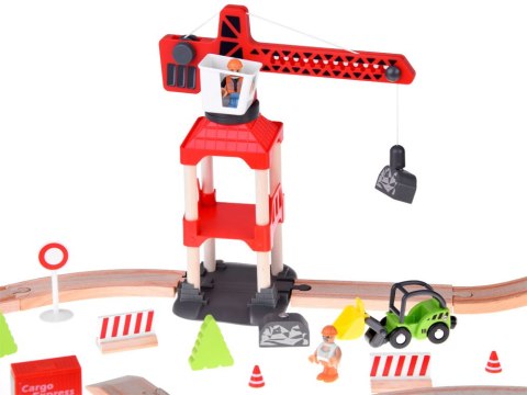 JOKOMISIADA Kolejka drewniana dla dzieci baza transportowa dźwig pociąg tory ZA4830