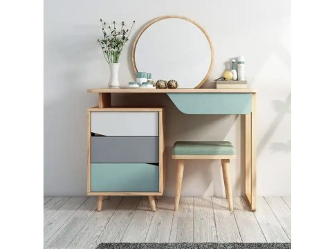 JOKOMISIADA Nowoczesna drewniana Toaletka lustro taboret dla dziewczynki dzieci ZA4828