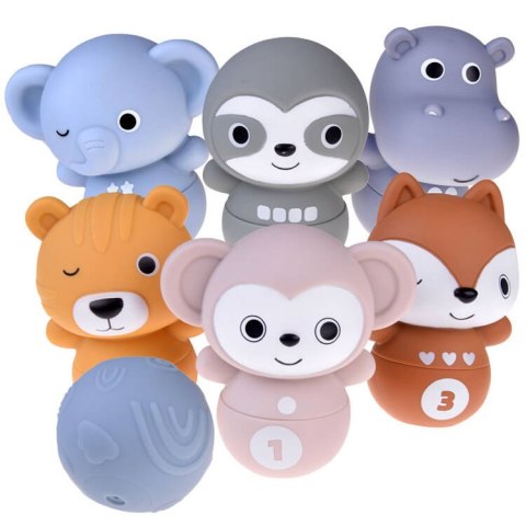 JOKOMISIADA Zestaw gumowych zwierzaków kręgle sensoryczne piłka ZOO dla dzieci ZA4818