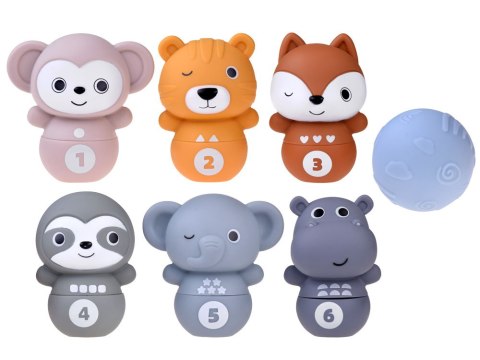 JOKOMISIADA Zestaw gumowych zwierzaków kręgle sensoryczne piłka ZOO dla dzieci ZA4818
